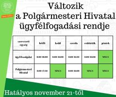 Változik a Polgármesteri Hivatal ügyfélfogadási rendje