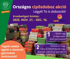 Döntsd el, hogy  hány év körüli fiúnak vagy  lánynak szánod az ajándékot! Keress egy  jó állapotban  lévő cipősdobozt! 2025. nov. 21. - dec. 16. Legyél Te is dobozoló! Országos cipősdoboz akció Erzsébetligeti Színház: Tegyük szebbé együtt a rászoruló gyermekek  karácsonyát!