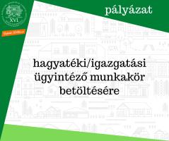 A kreatívon olvasható szöveg: pályázat hagyatéki/igazgatási ügyintéző munkakör betöltésére