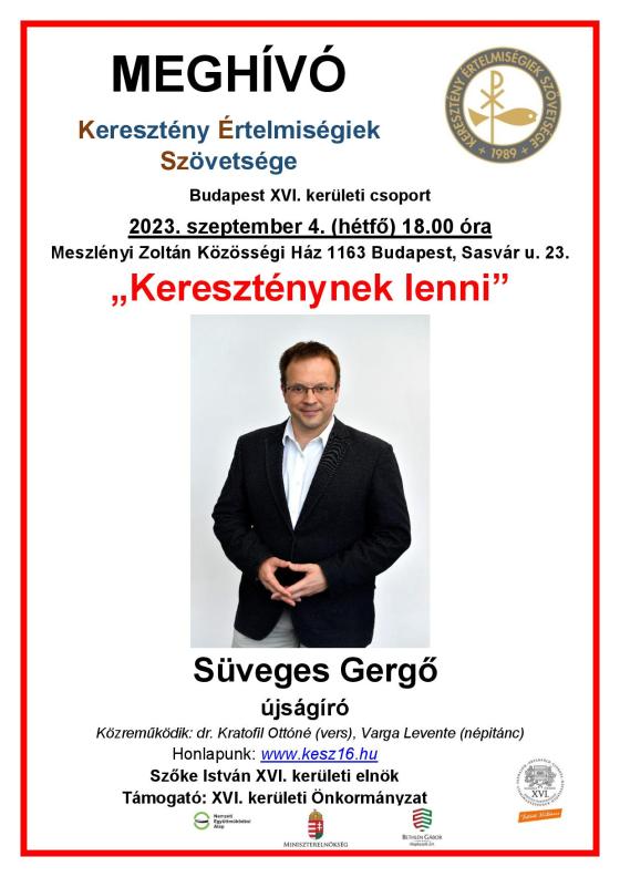 Szeptember 4-én előadást tart a Keresztény Értelmiségiek Szövetsége