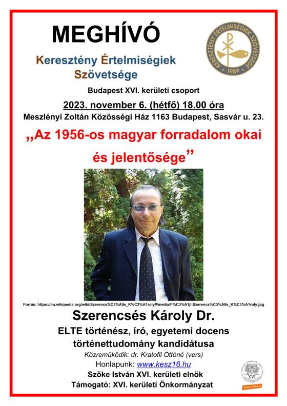 Az 1956-os magyar forradalom okai és jelentősége c. előadás meghívója