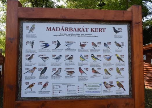 Tábla a Kertvárosi Tanyaudvaron a madarakról