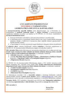 A XVI. kerületi Önkormányzat november 2-i tájékoztatója a koronavírus-járvánnyal kapcsolatban