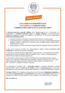 A XVI. kerületi Önkormányzat november 12-i tájékoztatója a koronavírus-járvánnyal kapcsolatban
