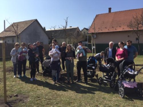 Csoportkép a babafaültetésről a Csíkszentmihály téri babaligetben