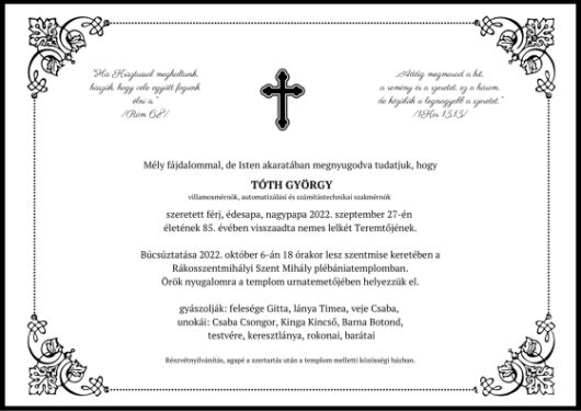 Tóth György gyászjelentés