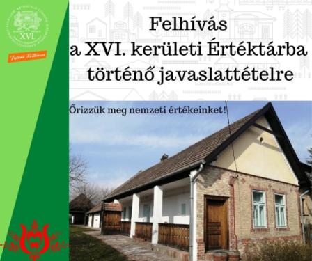 Felhívás-tervezet XVI. kerületi értéktárba történő javaslattételre