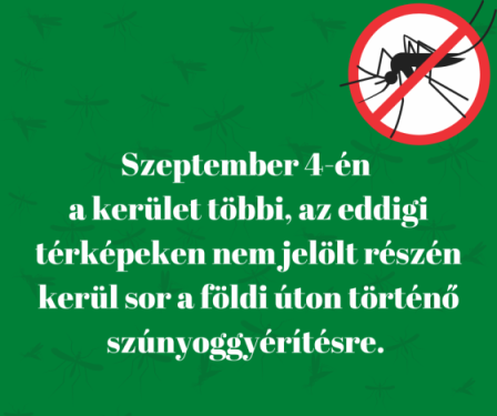 Szeptember 4-én a térképeken nem jelölt részeken kerül sor a szúnyoggyérítésre.