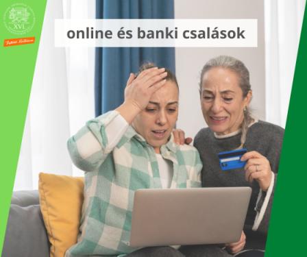 Online és banki csalások. Két nő ül egy számítógép előtt.