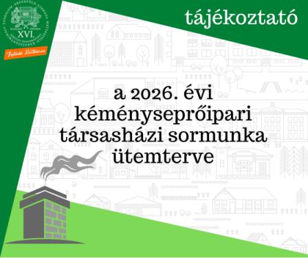 a kreatívon olvasható szöveg: a 2026. évi kéményseprőipari társasházi sormunka ütemterve