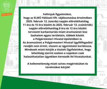 tájékoztatás áramszünetről