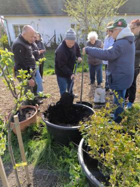 Ádám Attila István főkertész kertészeti workshopot tart a Karát utcai Közösségi Növénynevelőben