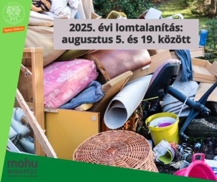 A kreatívon olvasható szöveg: 2025. évi lomtalanítás, augusztus 5. és 19. között