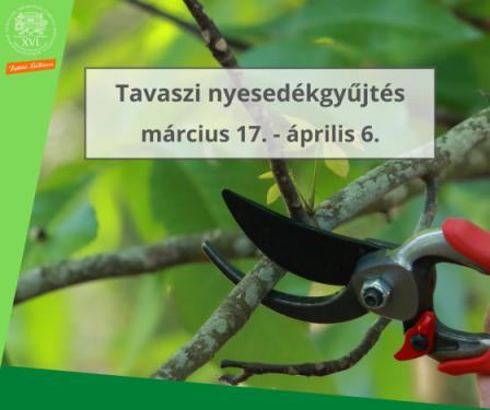 A kreatívon található szöveg: tavaszi nyesedékgyűjtés március 17. - április 6.