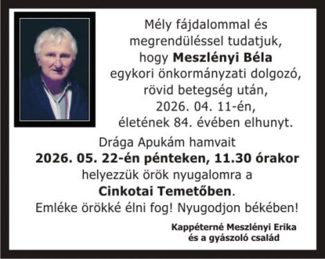 gyászjelentés Meszlényi Béla