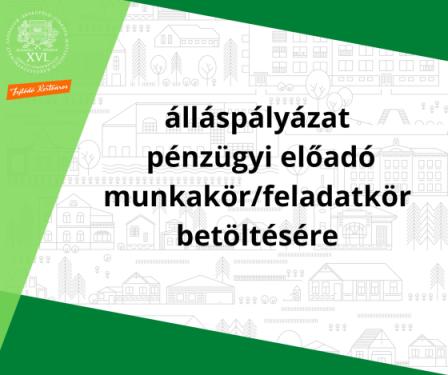 a kreatívon olvasható szöveg: álláspályázat  pénzügyi előadó munkakör/feladatkör betöltésére