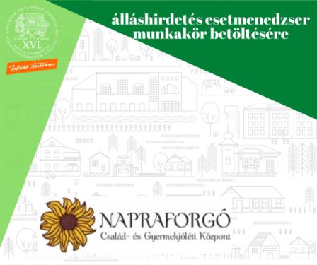 A kreatívon olvasható szöveg: álláshirdetés esetmenedzser munkakör betöltésére